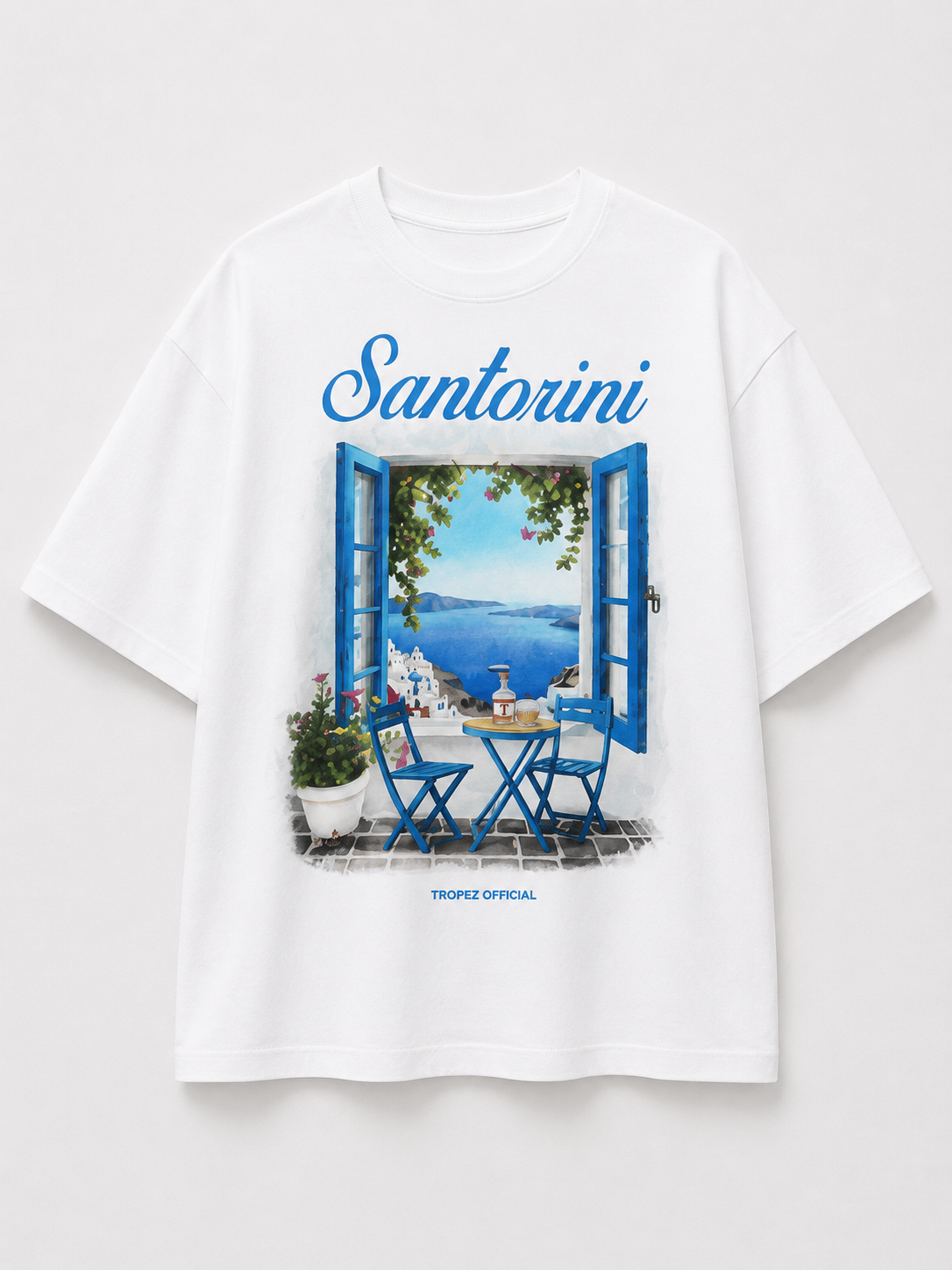 Santorini Window View Oversized T-Shirt