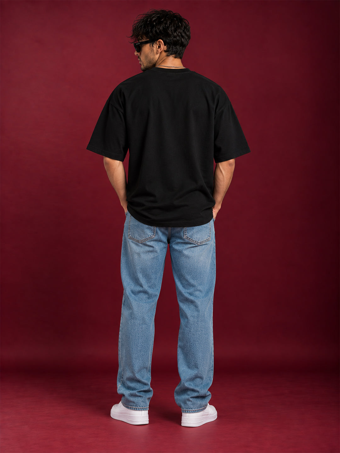 TeeVybe Men’s Black Graphic Printed Oversized Round Neck T-Shirt