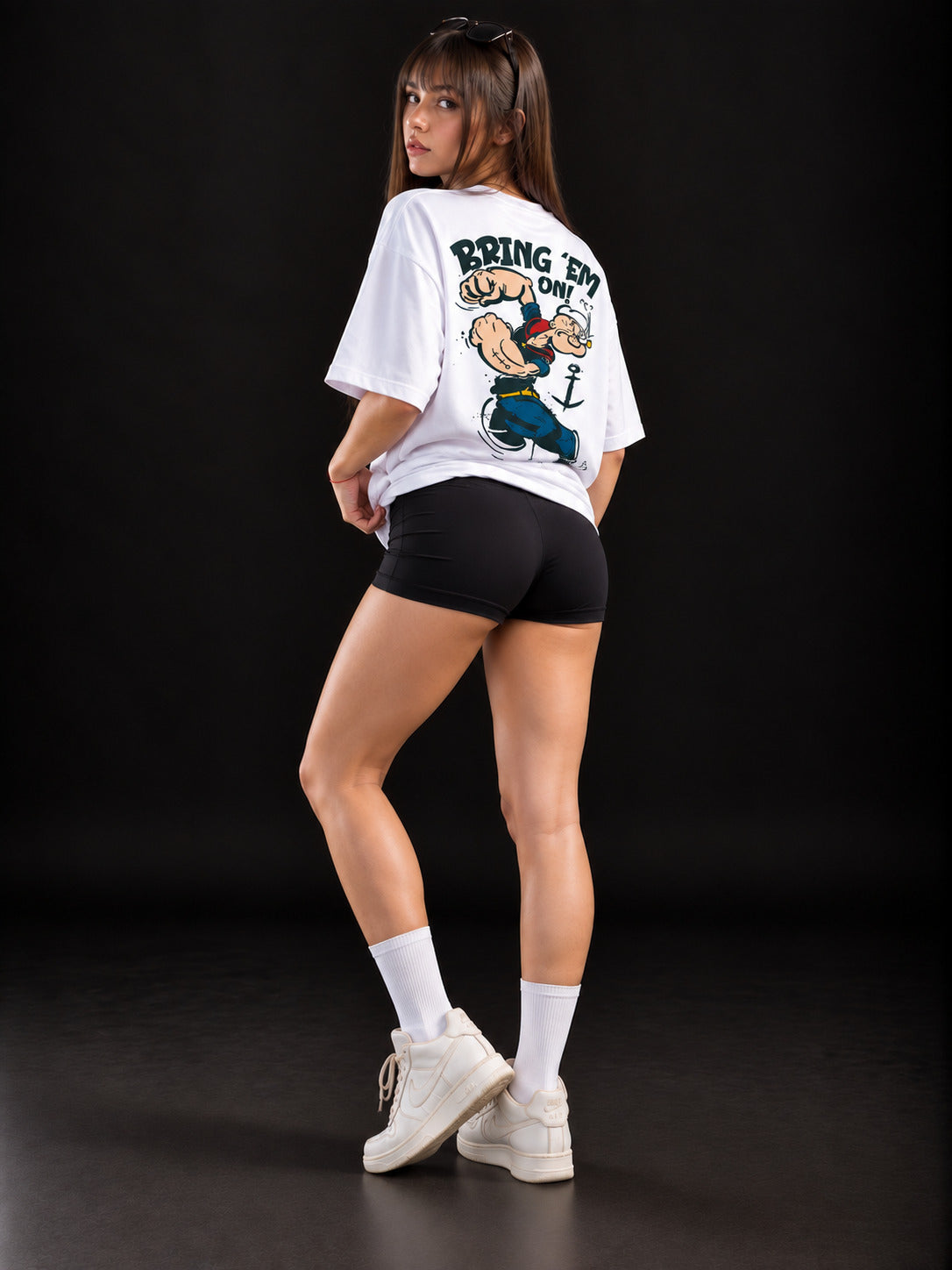 TeeVybe Women’s White Graphic Printed Oversized T-Shirt | Cartoon Printed Casual Streetwear Tee
