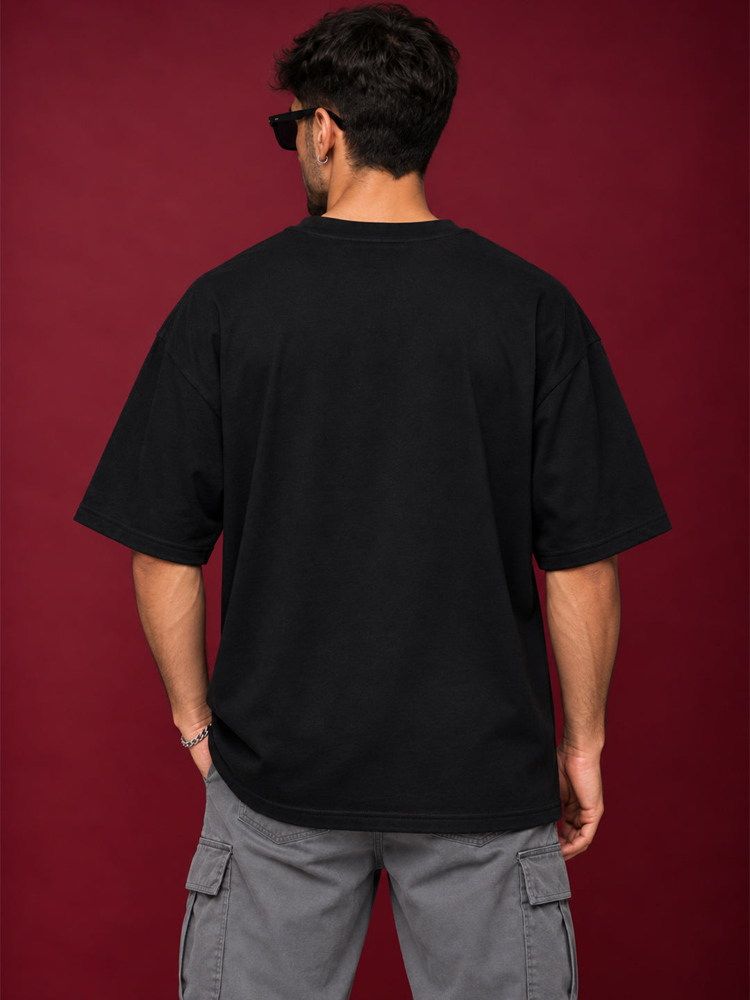 TeeVybe Men’s Black Graphic Printed Oversized Round Neck T-Shirt | Nirvana Angel Floral Graphic