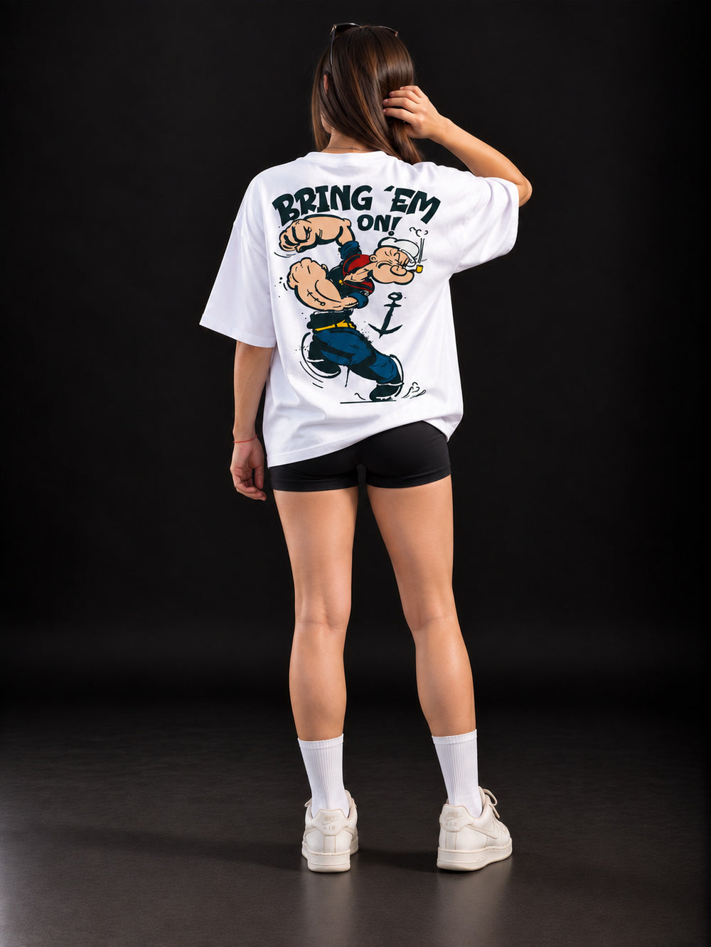 TeeVybe Women’s White Graphic Printed Oversized T-Shirt | Cartoon Printed Casual Streetwear Tee
