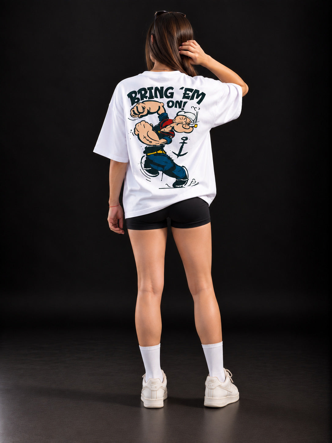 TeeVybe Women’s White Graphic Printed Oversized T-Shirt | Cartoon Printed Casual Streetwear Tee