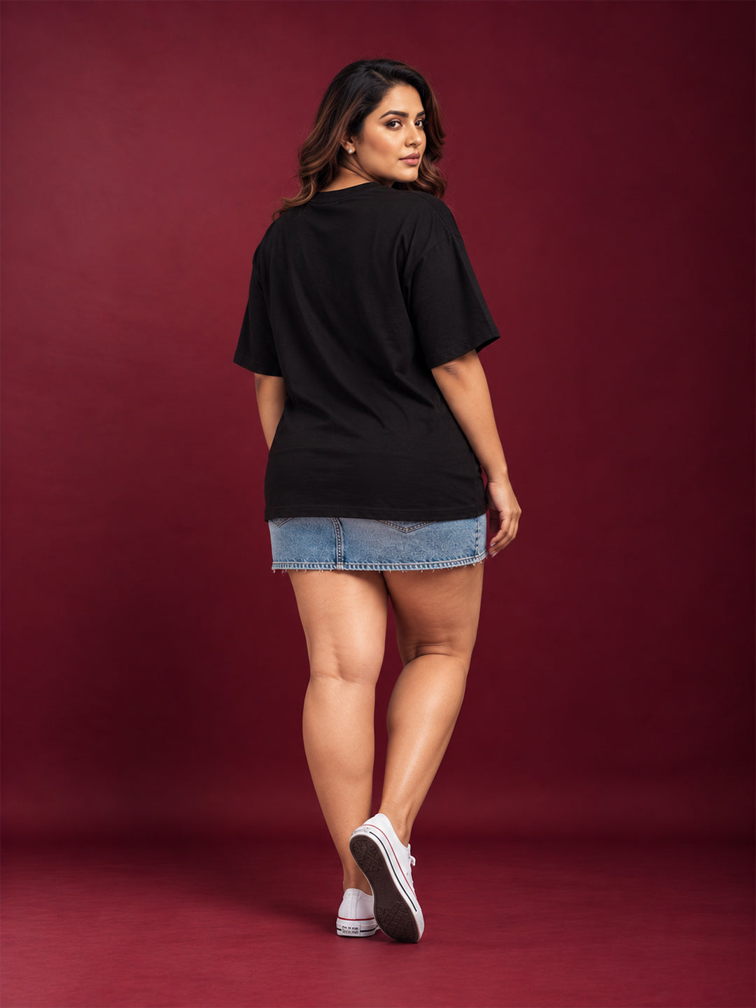 TeeVybe Women’s Black Graphic Printed Oversized Round Neck T-Shirt | Not in the MOOOOD Cow Print