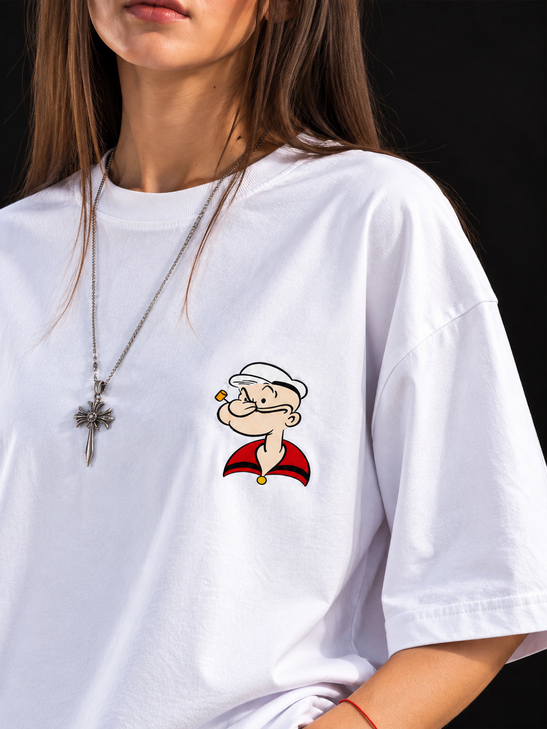 TeeVybe Women’s White Graphic Printed Oversized T-Shirt | Cartoon Printed Casual Streetwear Tee