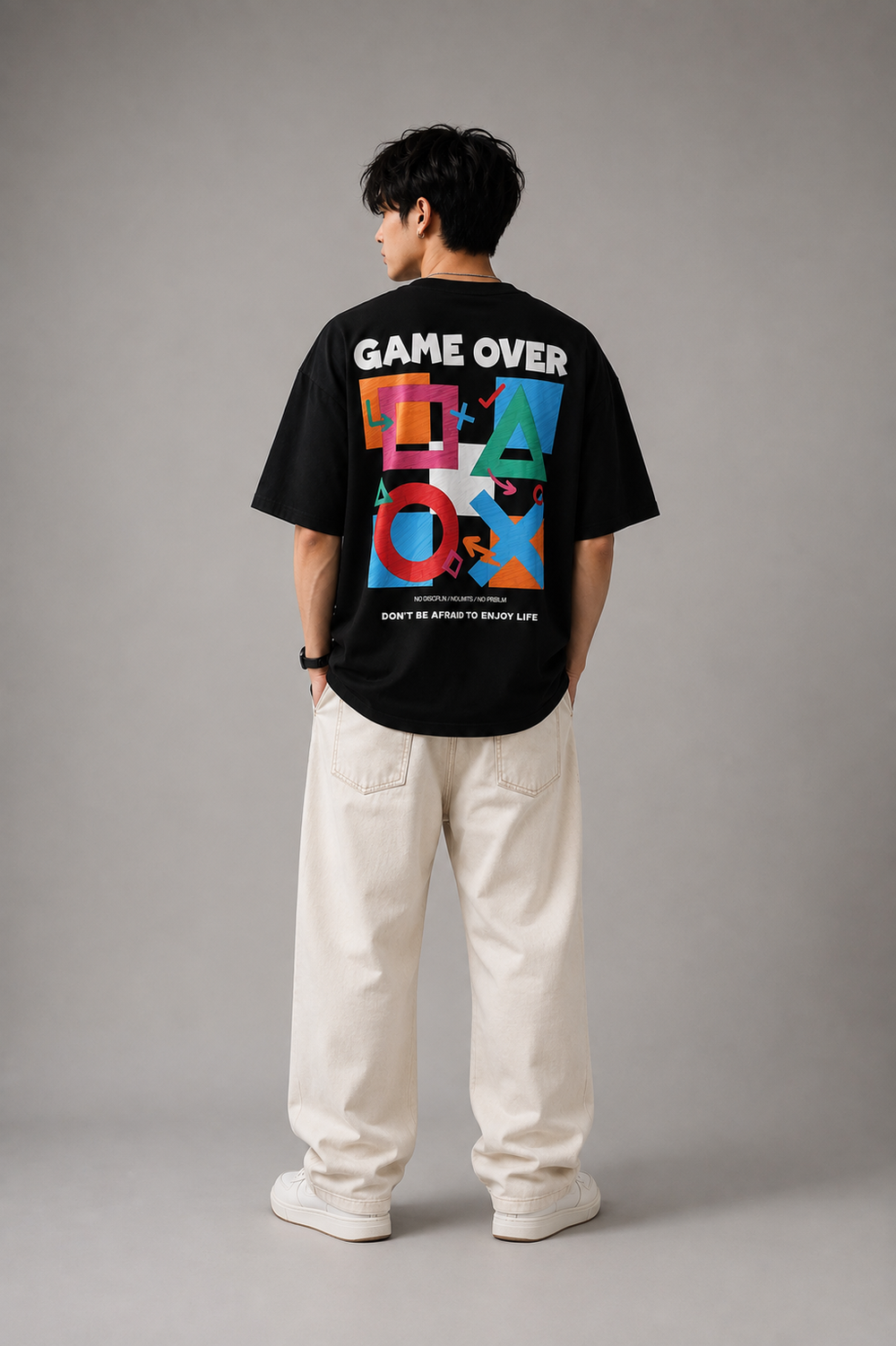 TEEVYBE Men’s Oversized Cotton T-Shirt | Game Over Graphic Print | Relaxed Fit Casual Half Sleeve T-Shirt