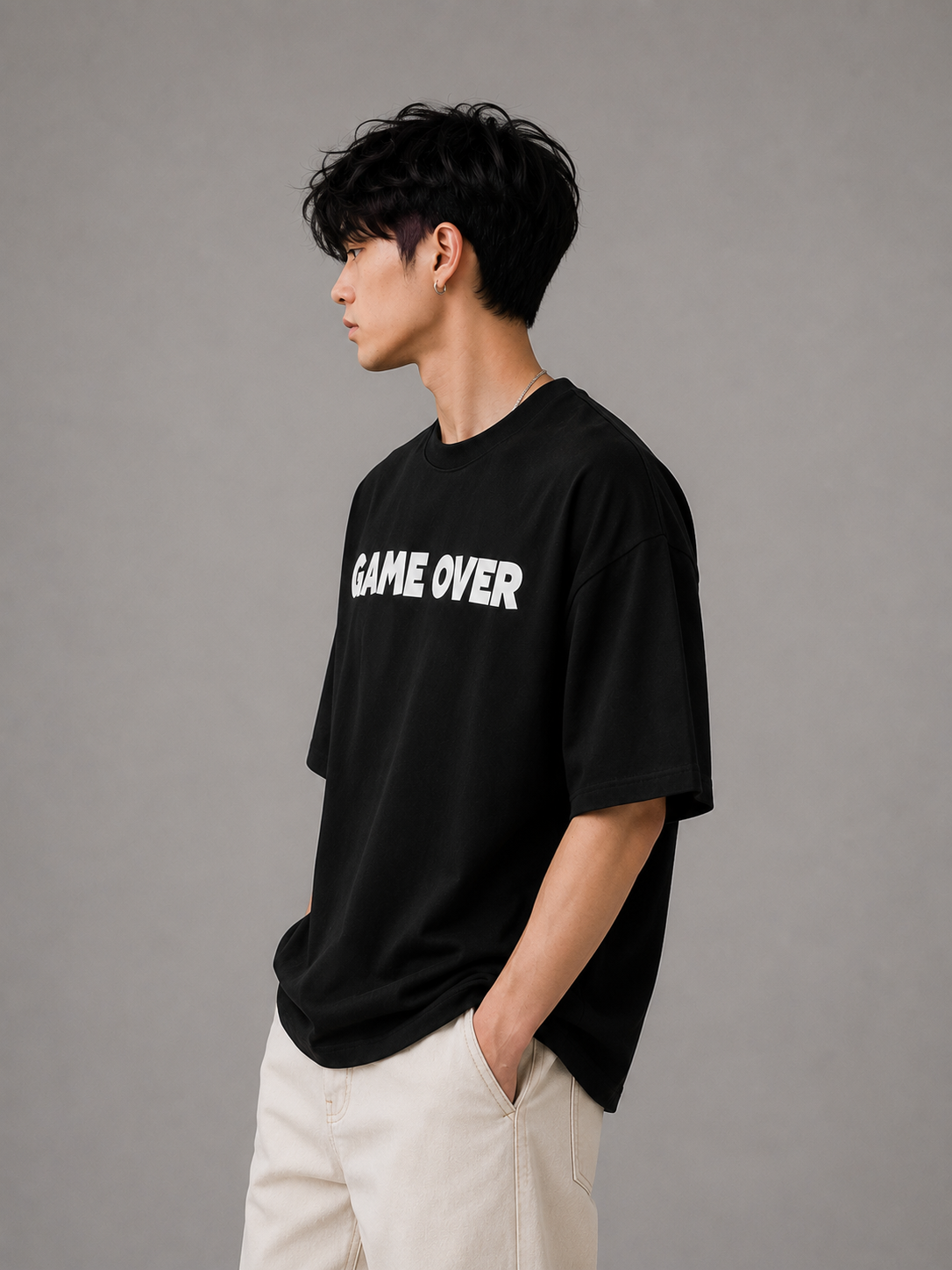 TEEVYBE Men’s Oversized Cotton T-Shirt | Game Over Graphic Print | Relaxed Fit Casual Half Sleeve T-Shirt