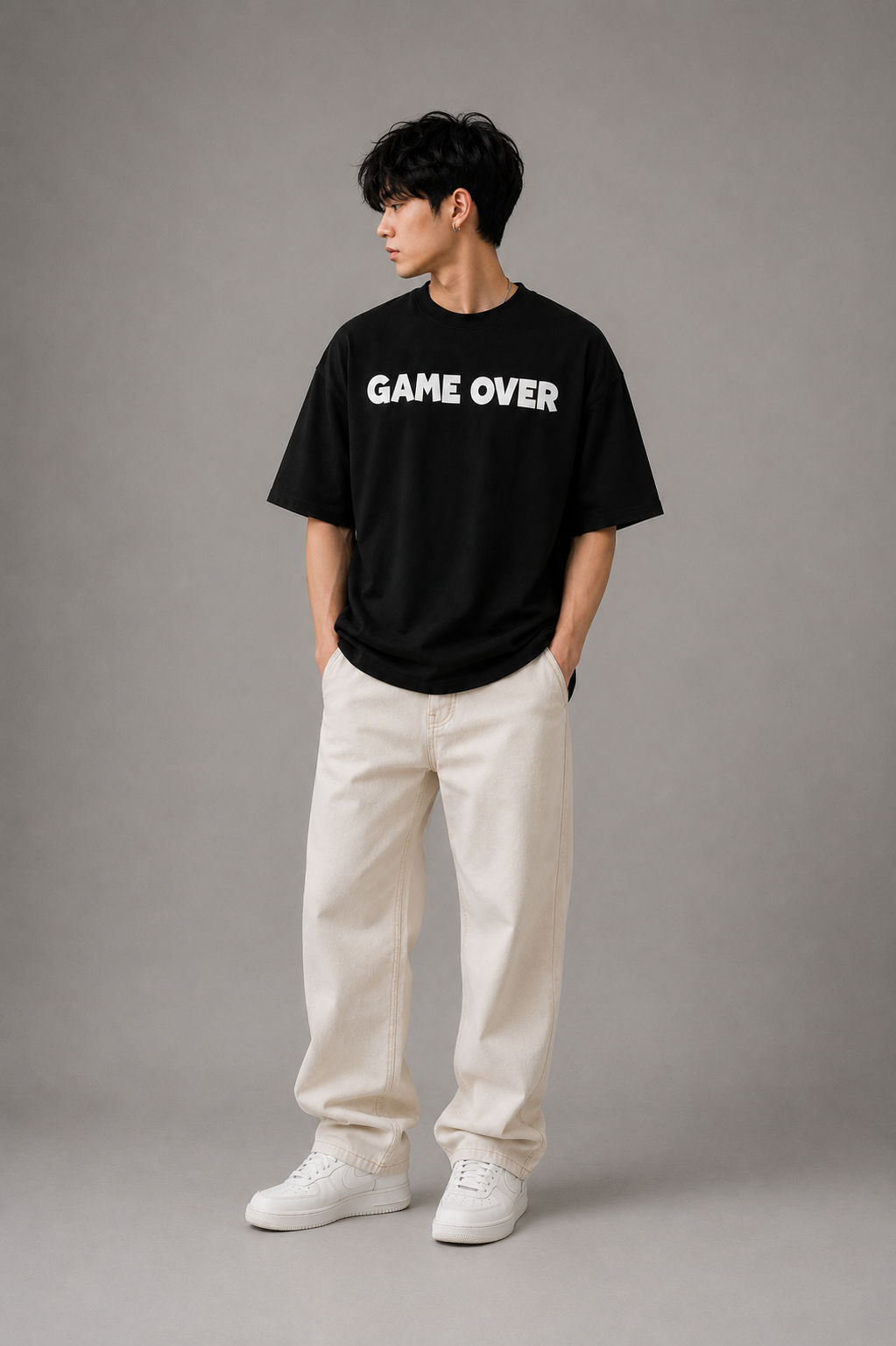 TEEVYBE Men’s Oversized Cotton T-Shirt | Game Over Graphic Print | Relaxed Fit Casual Half Sleeve T-Shirt
