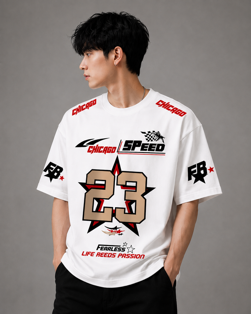 TEEVYBE Men’s Oversized Cotton T-Shirt | Chicago Speed 23 Graphic Print | Relaxed Fit Casual Half Sleeve T-Shirt