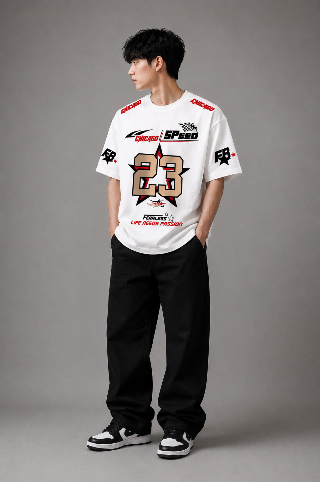 TEEVYBE Men’s Oversized Cotton T-Shirt | Chicago Speed 23 Graphic Print | Relaxed Fit Casual Half Sleeve T-Shirt