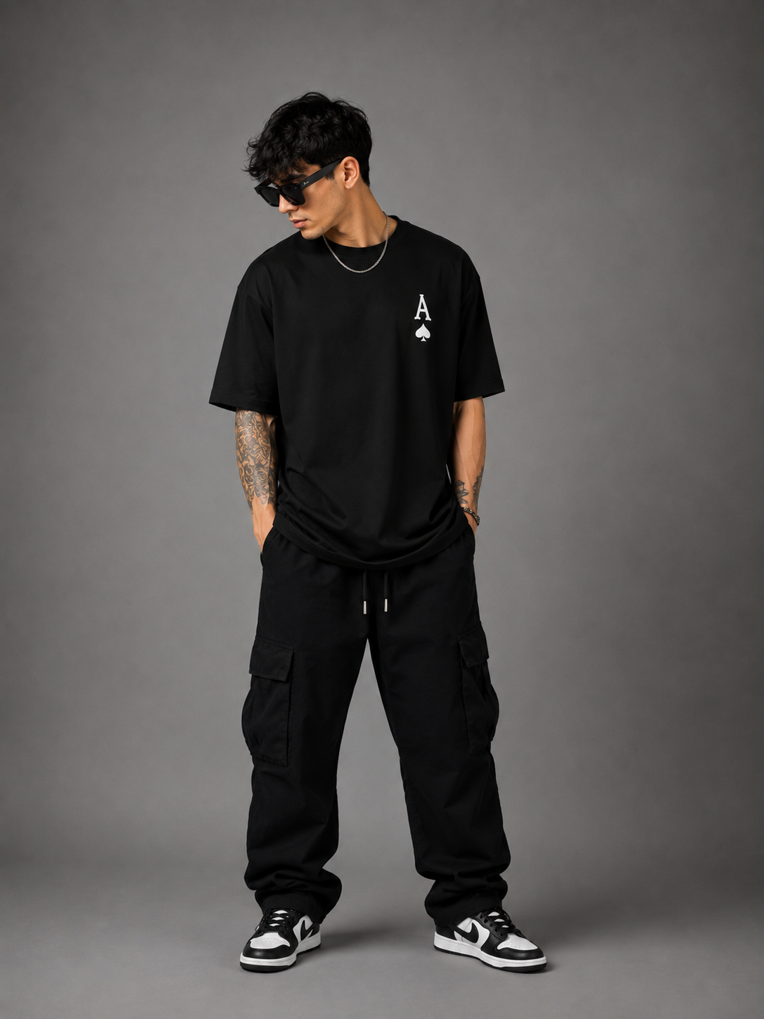 TEEVYBE Men’s Oversized Cotton T-Shirt | Ace of Spades Graphic Print | Relaxed Fit Casual Half Sleeve T-Shirt