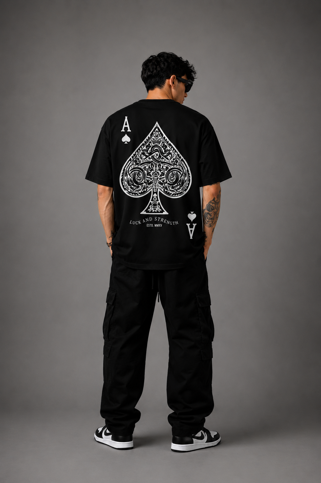 TEEVYBE Men’s Oversized Cotton T-Shirt | Ace of Spades Graphic Print | Relaxed Fit Casual Half Sleeve T-Shirt