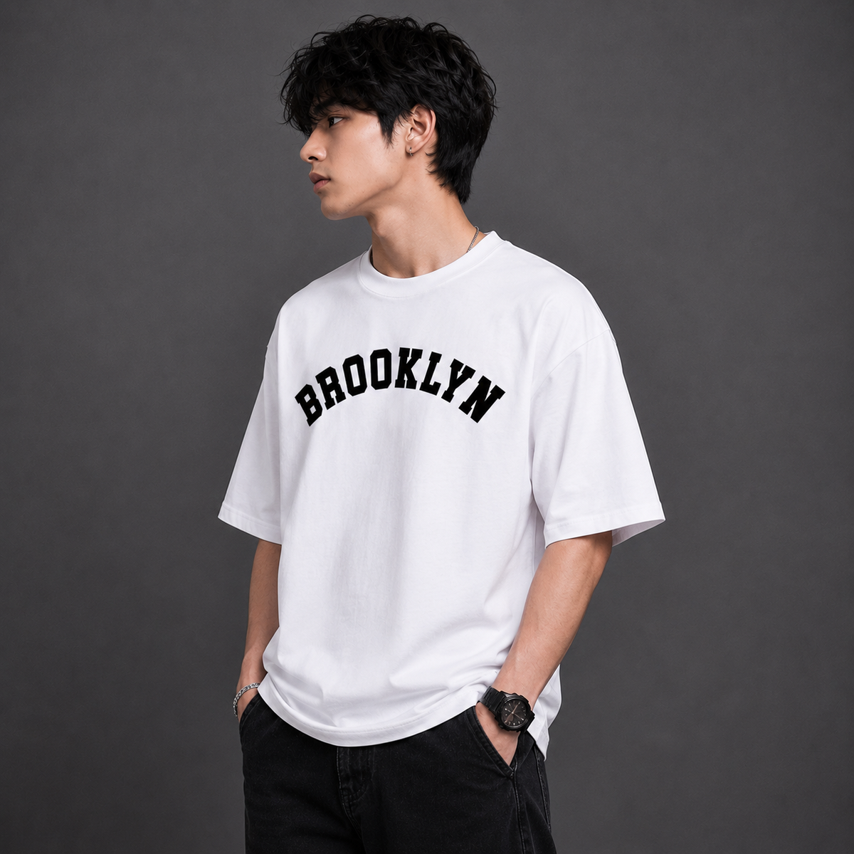 TEEVYBE Men’s Oversized Cotton T-Shirt with Brooklyn 36 Graphic | Relaxed Fit Half Sleeve Casual T-Shirt