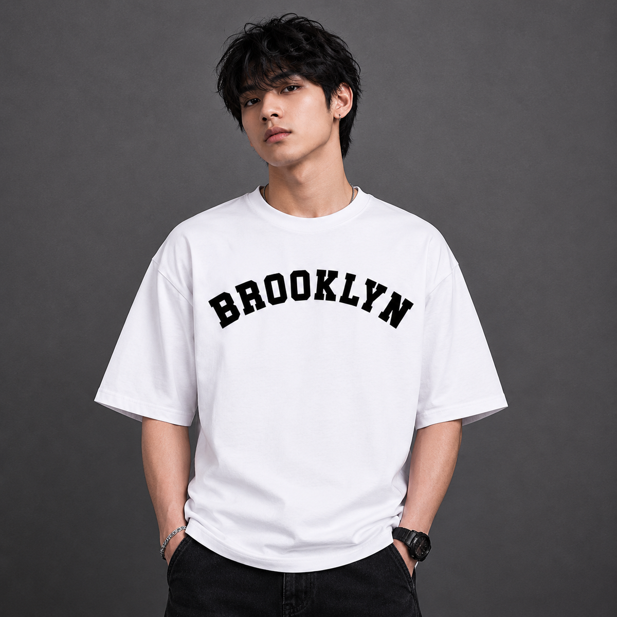TEEVYBE Men’s Oversized Cotton T-Shirt with Brooklyn 36 Graphic | Relaxed Fit Half Sleeve Casual T-Shirt