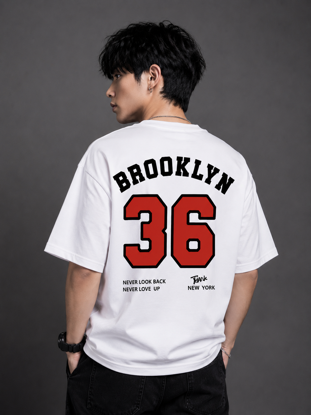 TEEVYBE Men’s Oversized Cotton T-Shirt with Brooklyn 36 Graphic | Relaxed Fit Half Sleeve Casual T-Shirt