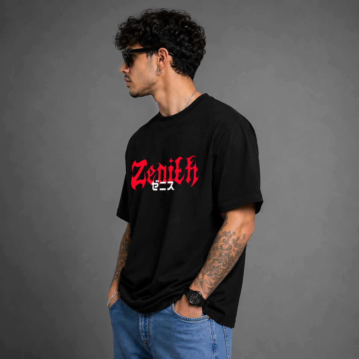 TEEVYBE Men’s Oversized Cotton T-Shirt | Warrior Graphic Print | Relaxed Fit Casual Half Sleeve T-Shirt
