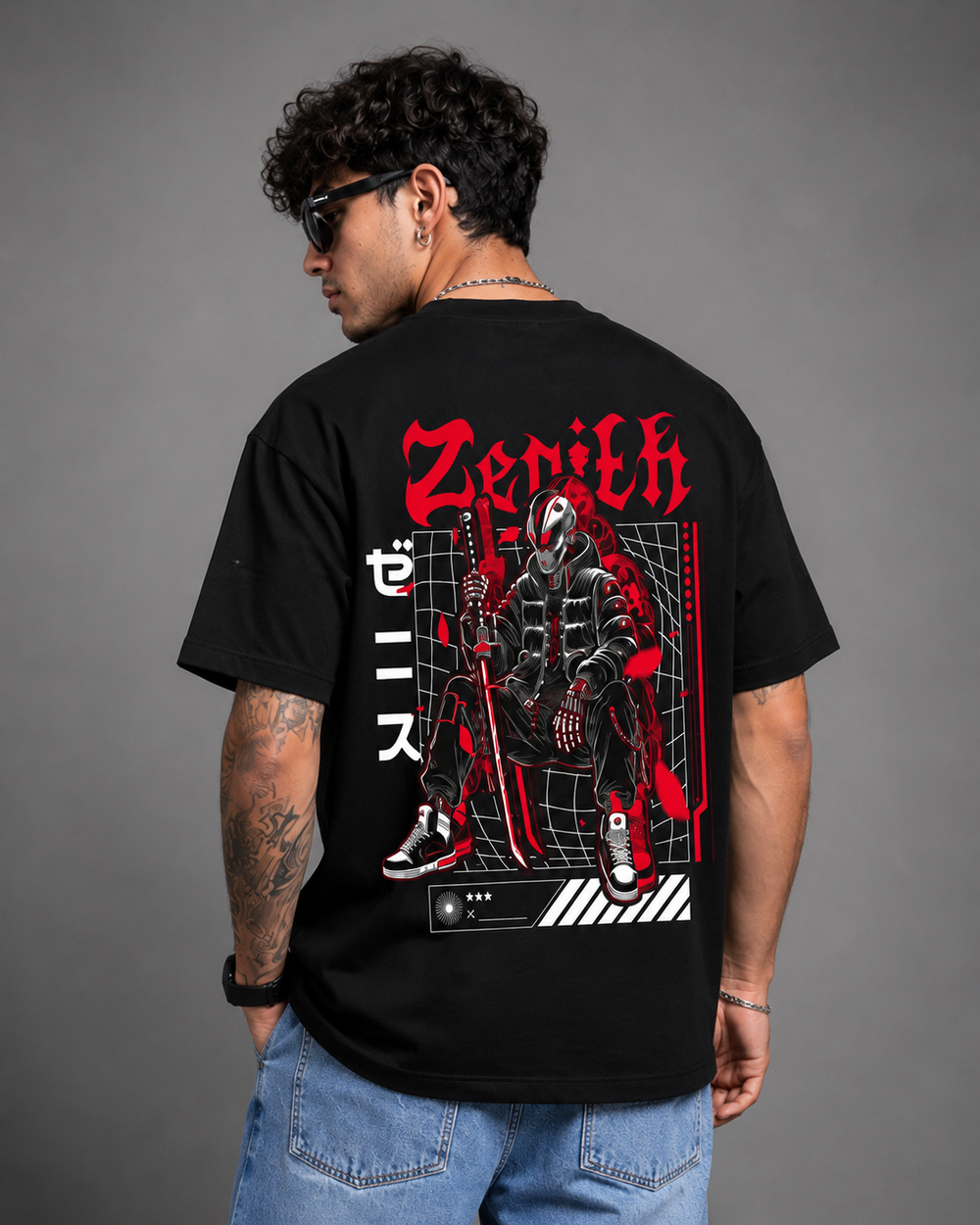 TEEVYBE Men’s Oversized Cotton T-Shirt | Warrior Graphic Print | Relaxed Fit Casual Half Sleeve T-Shirt