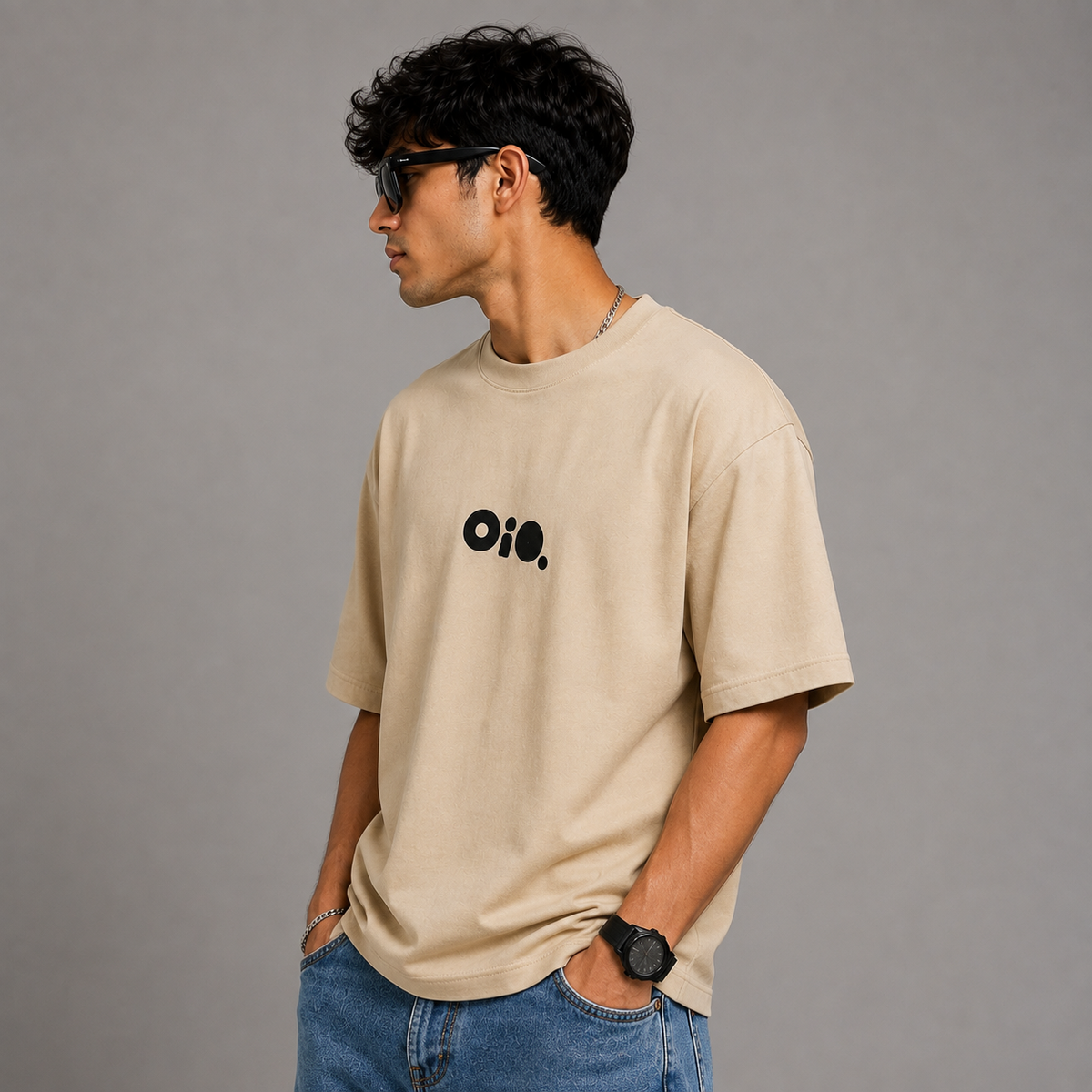Teevybe You Gotta Chill Graphic Oversized T-Shirt – Beige