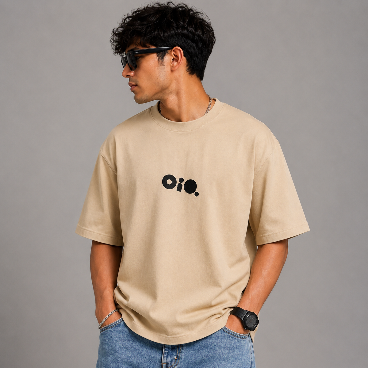 Teevybe You Gotta Chill Graphic Oversized T-Shirt – Beige