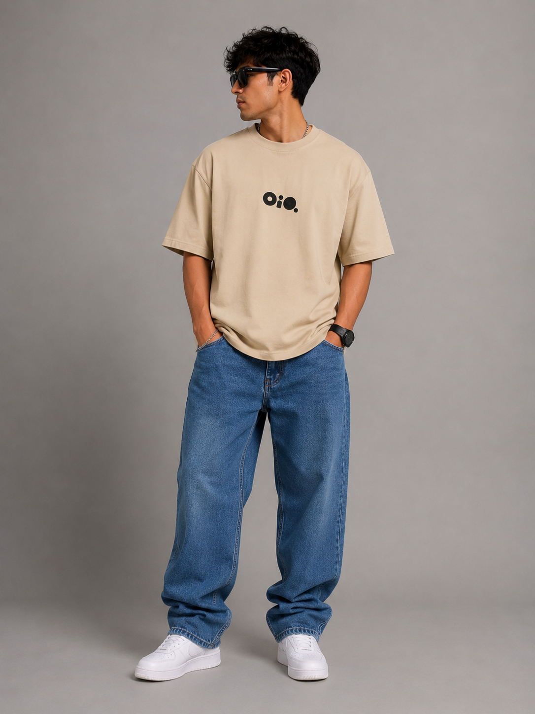 Teevybe You Gotta Chill Graphic Oversized T-Shirt – Beige