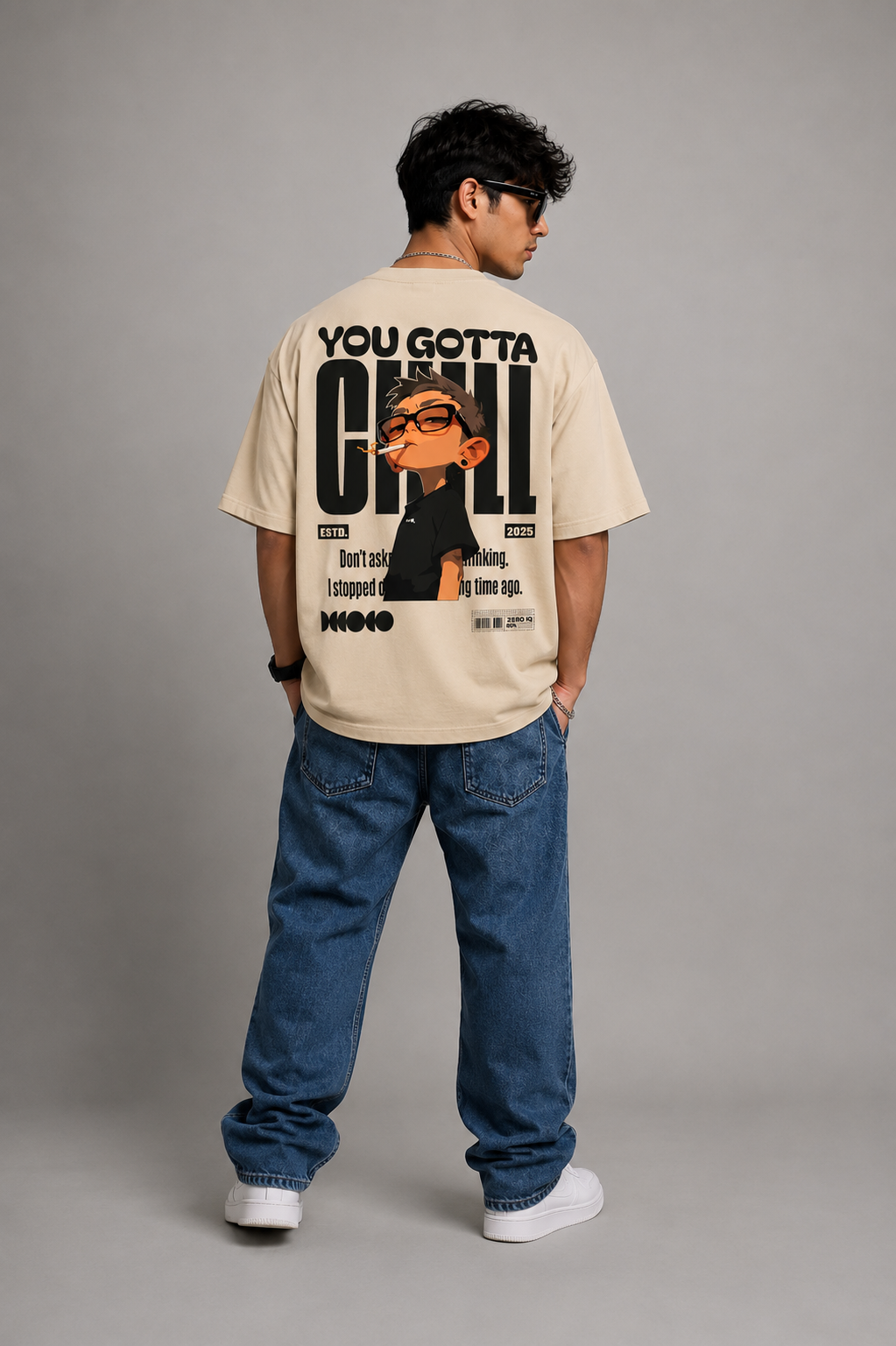 Teevybe You Gotta Chill Graphic Oversized T-Shirt – Beige