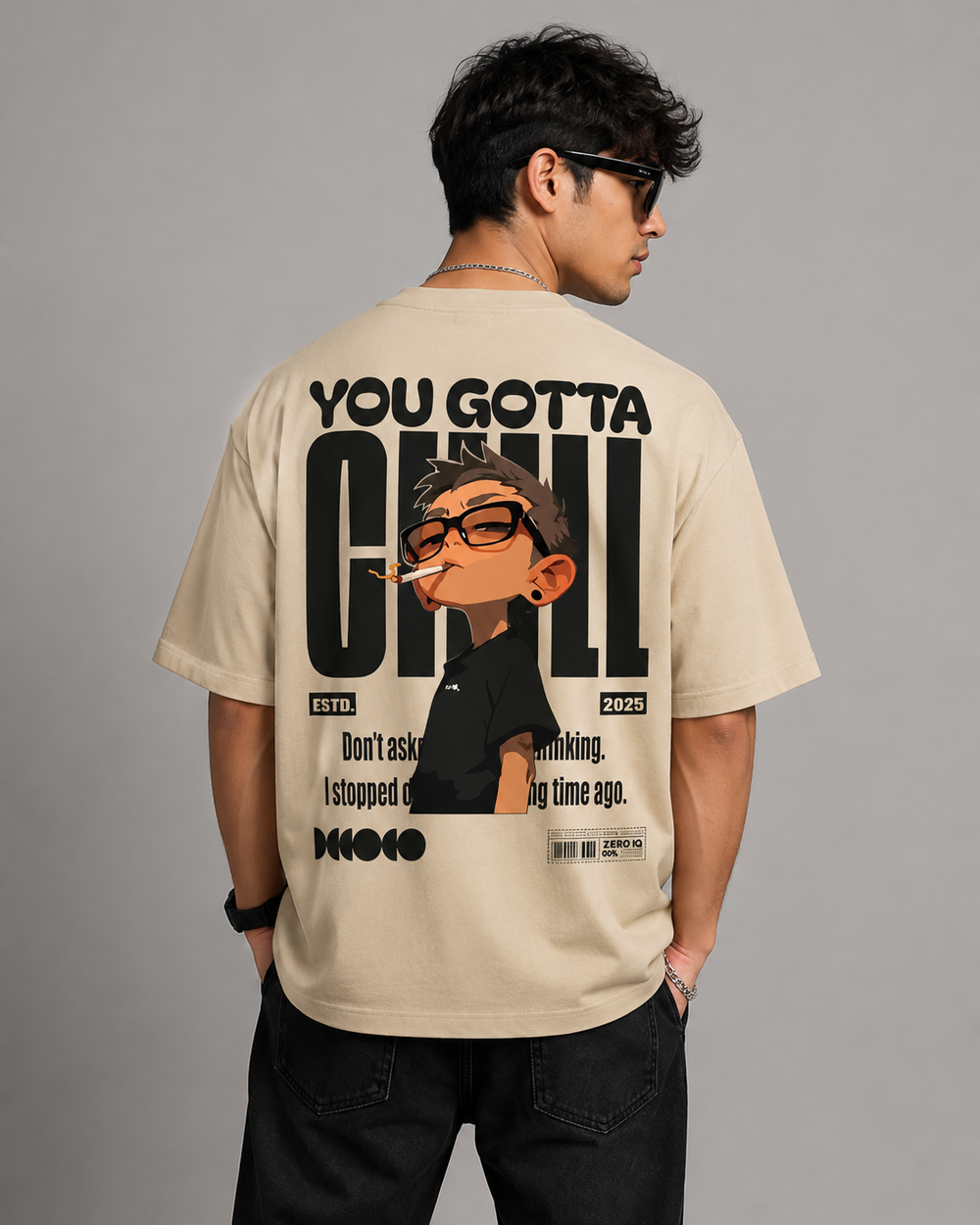 Teevybe You Gotta Chill Graphic Oversized T-Shirt – Beige
