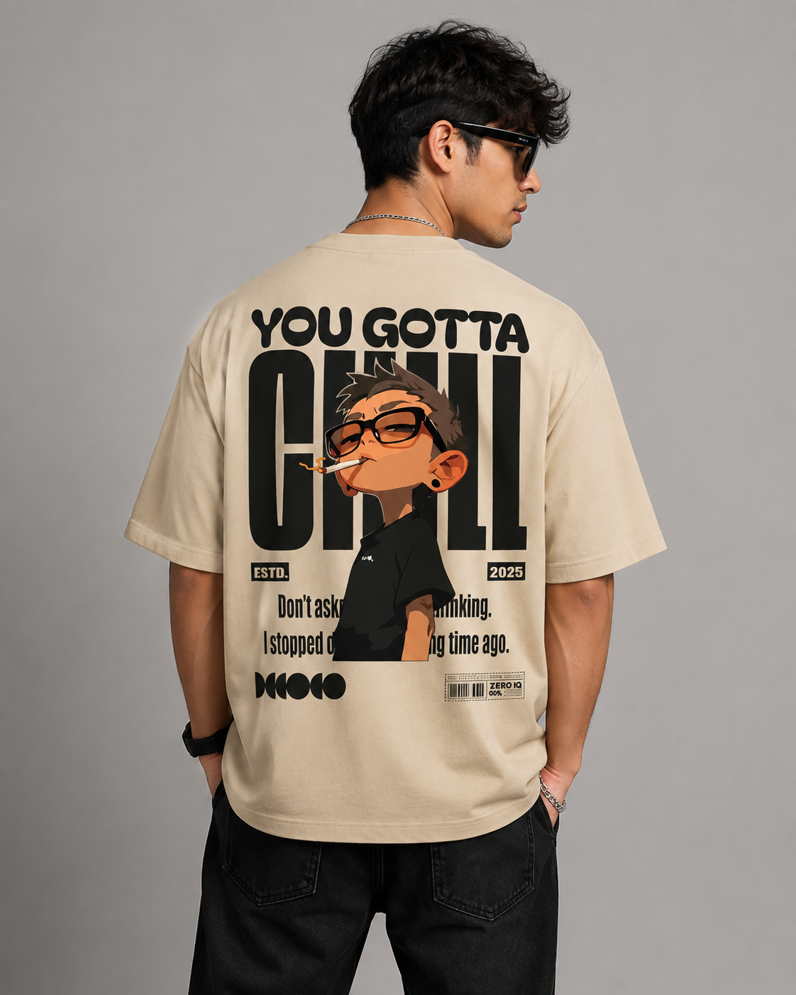 Teevybe You Gotta Chill Graphic Oversized T-Shirt – Beige