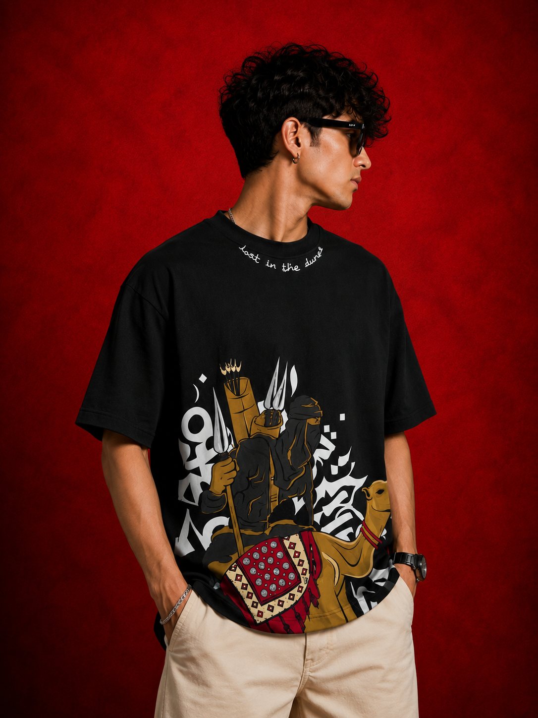 Teevybe Desert Warrior Graphic Oversized T-Shirt – Black