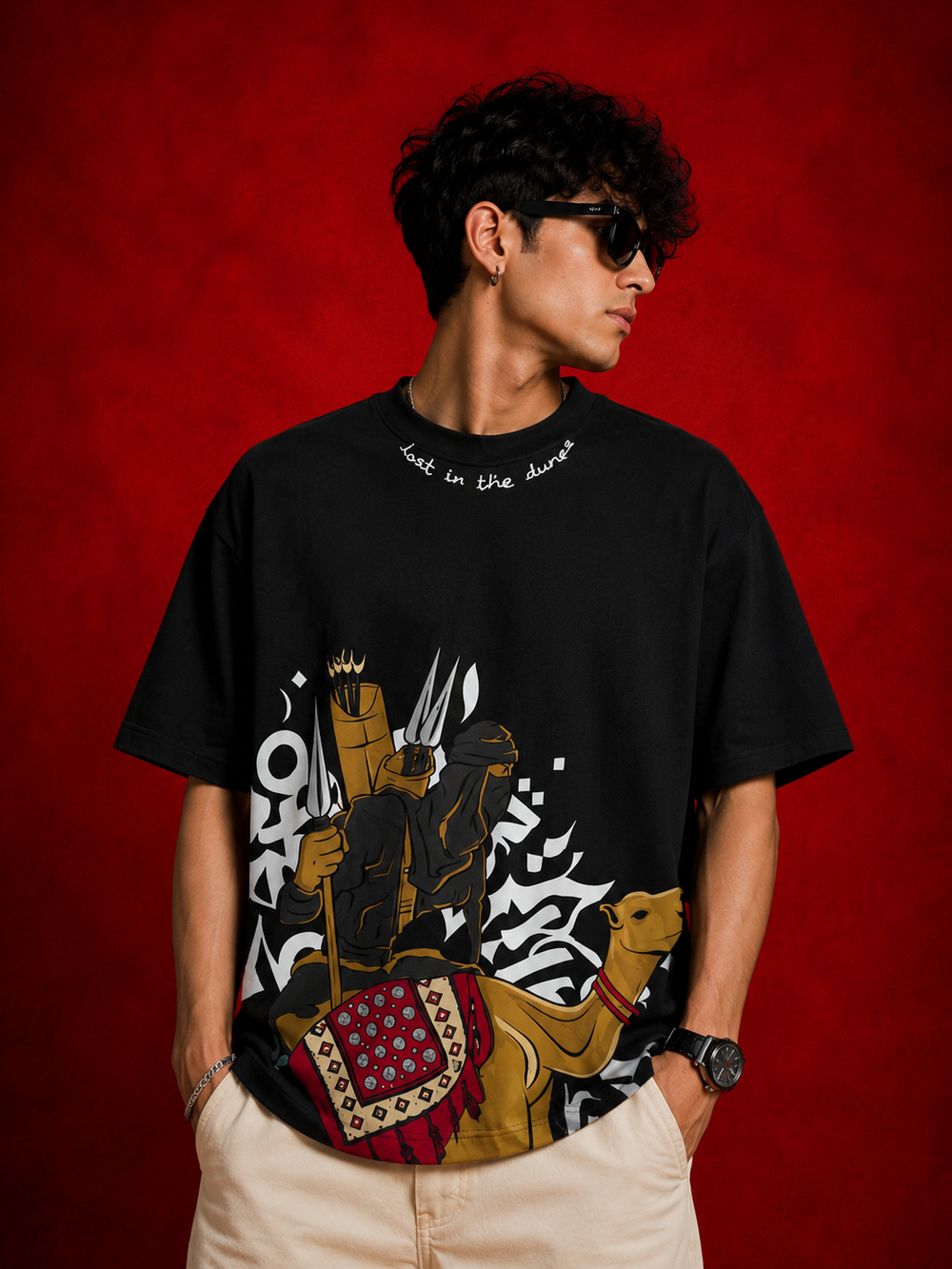 Teevybe Desert Warrior Graphic Oversized T-Shirt – Black