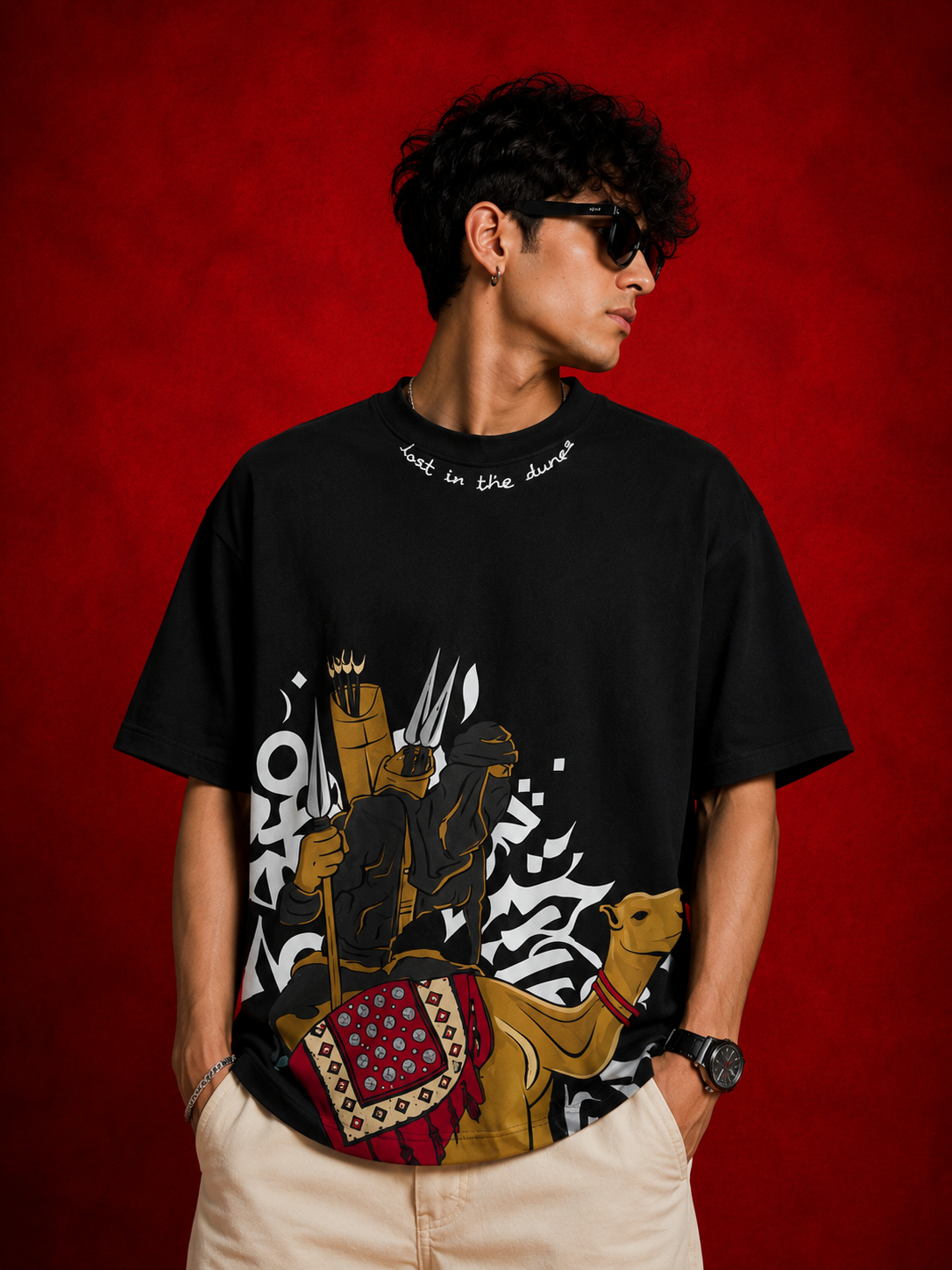 Teevybe Desert Warrior Graphic Oversized T-Shirt – Black