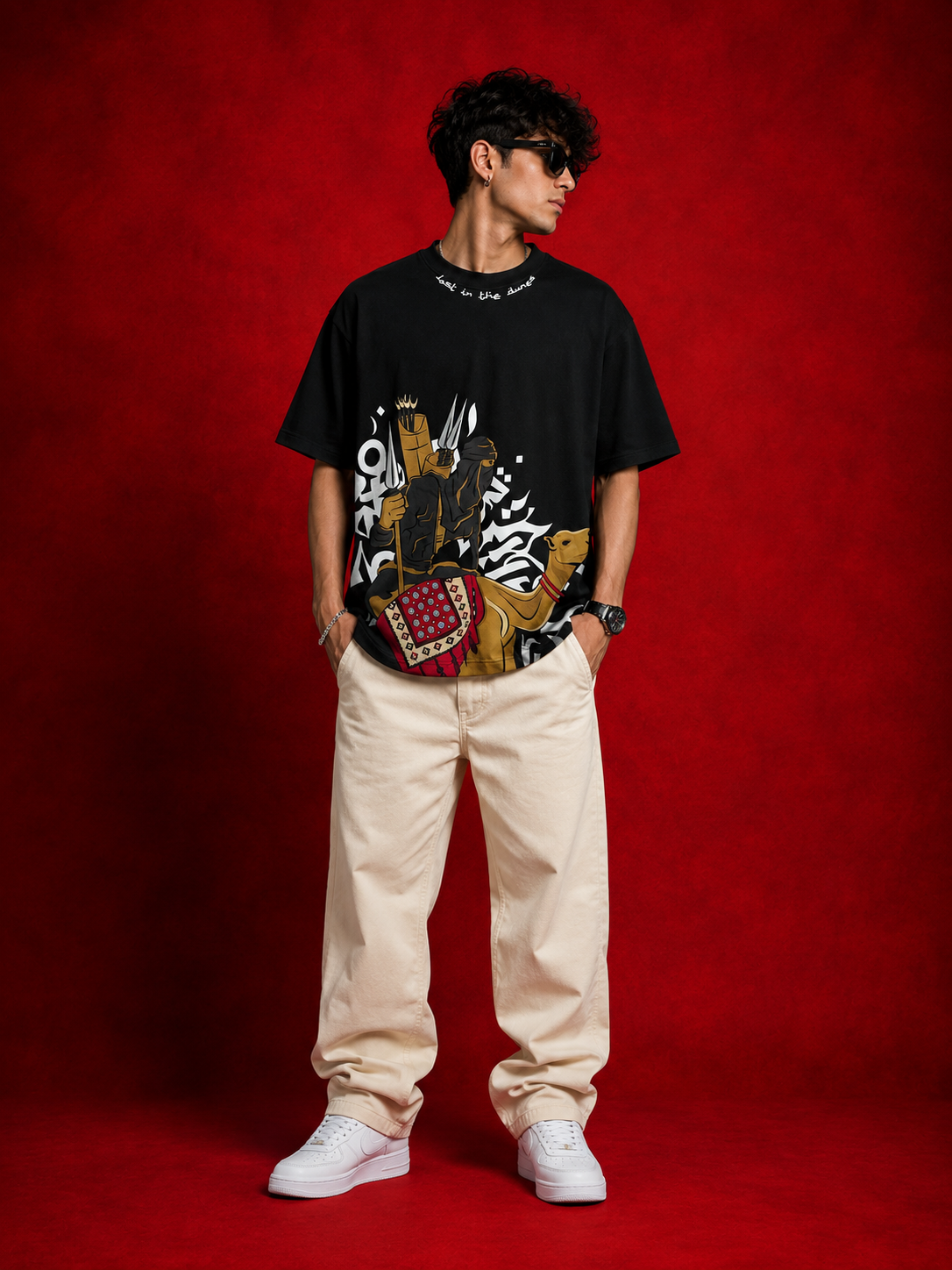 Teevybe Desert Warrior Graphic Oversized T-Shirt – Black