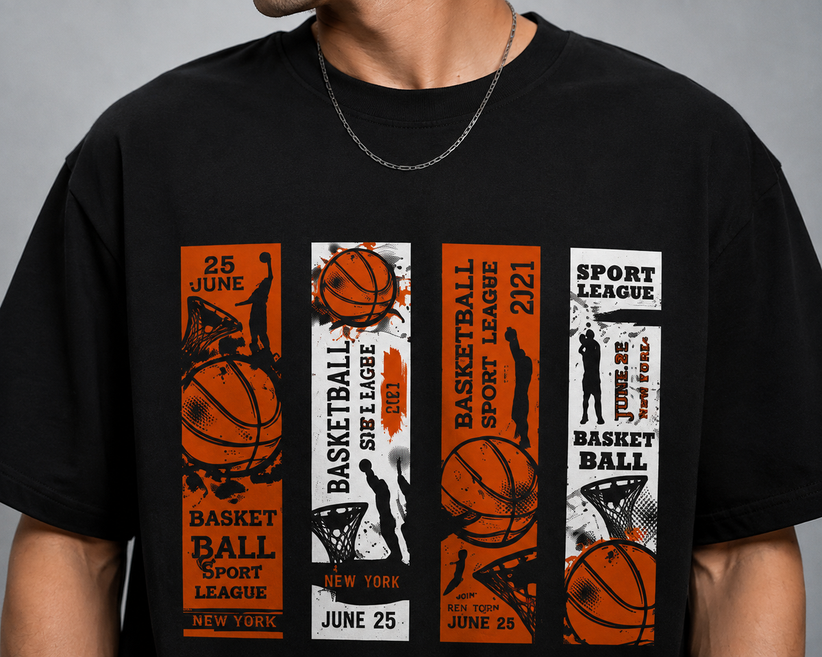 TEEVYBE Men’s Oversized Cotton T-Shirt | Basketball Sport League Graphic Print | Relaxed Fit Casual Half Sleeve T-Shirt