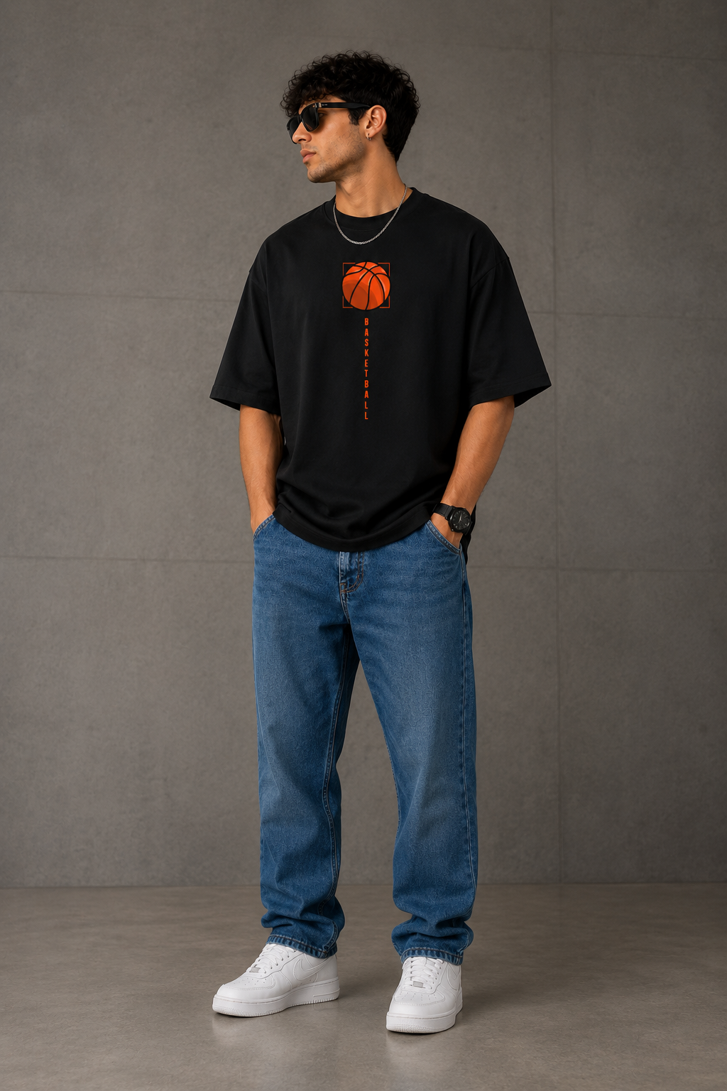 TEEVYBE Men’s Oversized Cotton T-Shirt | Basketball Graphic Print | Relaxed Fit Casual Half Sleeve T-Shirt