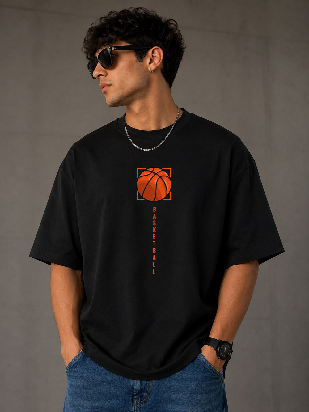 TEEVYBE Men’s Oversized Cotton T-Shirt | Basketball Graphic Print | Relaxed Fit Casual Half Sleeve T-Shirt