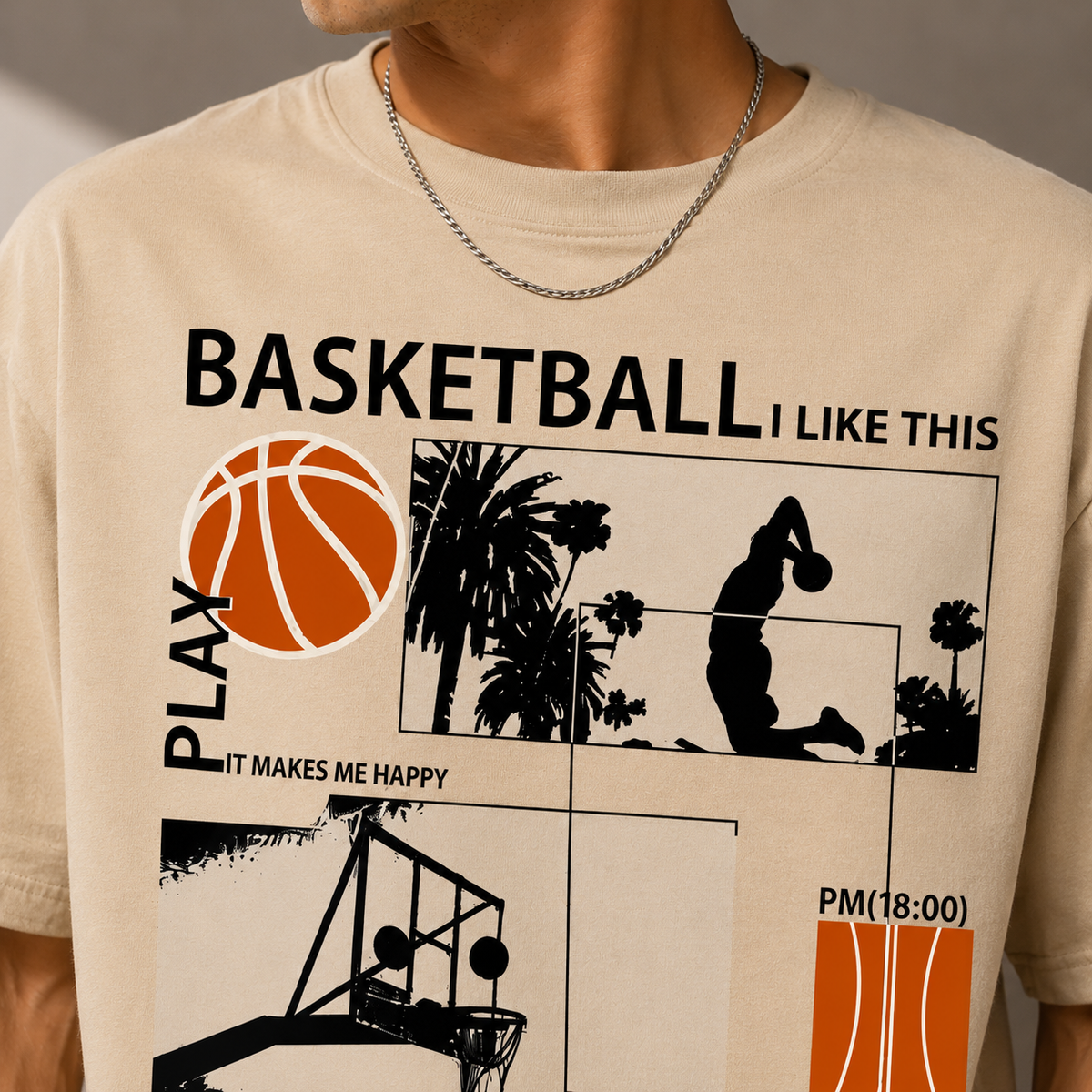 TEEVYBE Men’s Oversized Cotton T-Shirt | Basketball Graphic Print | Relaxed Fit Casual Half Sleeve T-Shirt