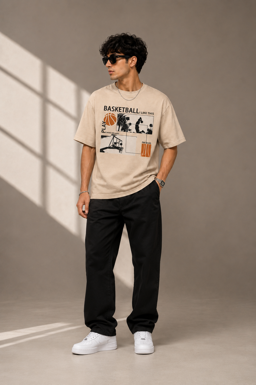 TEEVYBE Men’s Oversized Cotton T-Shirt | Basketball Graphic Print | Relaxed Fit Casual Half Sleeve T-Shirt