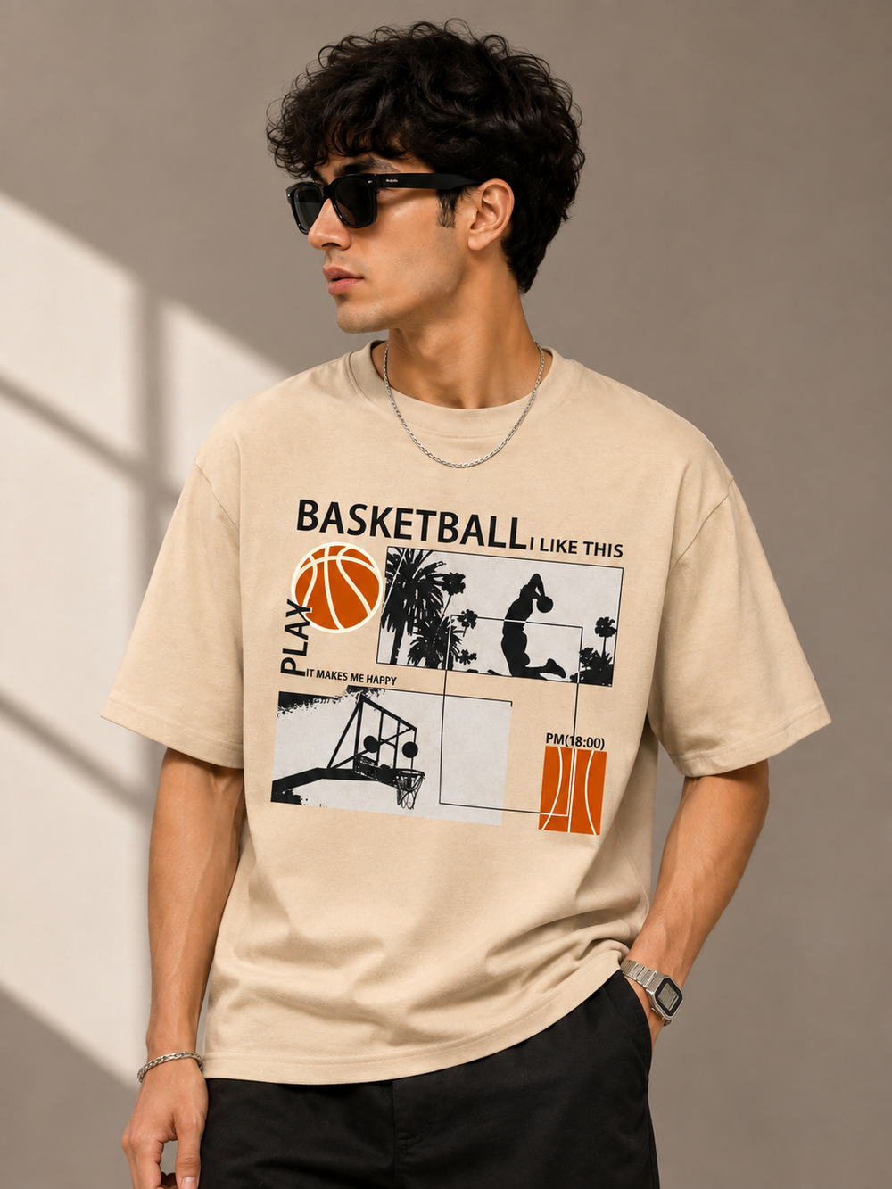 TEEVYBE Men’s Oversized Cotton T-Shirt | Basketball Graphic Print | Relaxed Fit Casual Half Sleeve T-Shirt