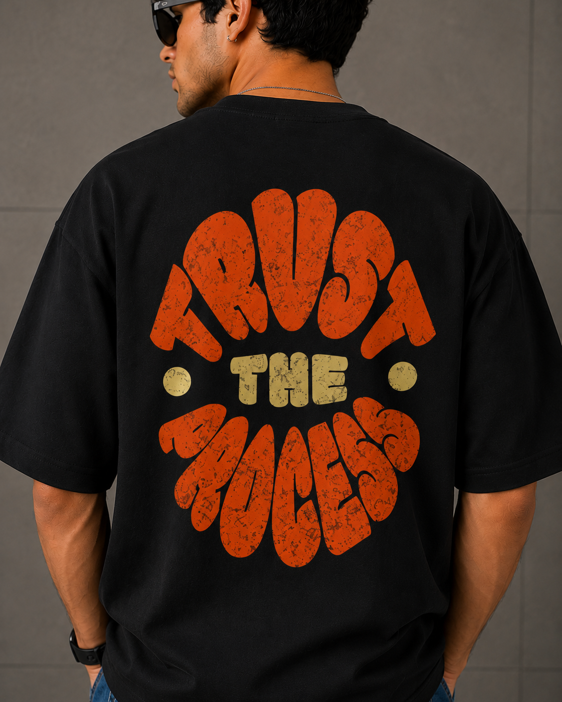 TEEVYBE Men’s Oversized Black T-Shirt | The Vibes Graphic Print | Cotton Streetwear Half Sleeve T-Shirt