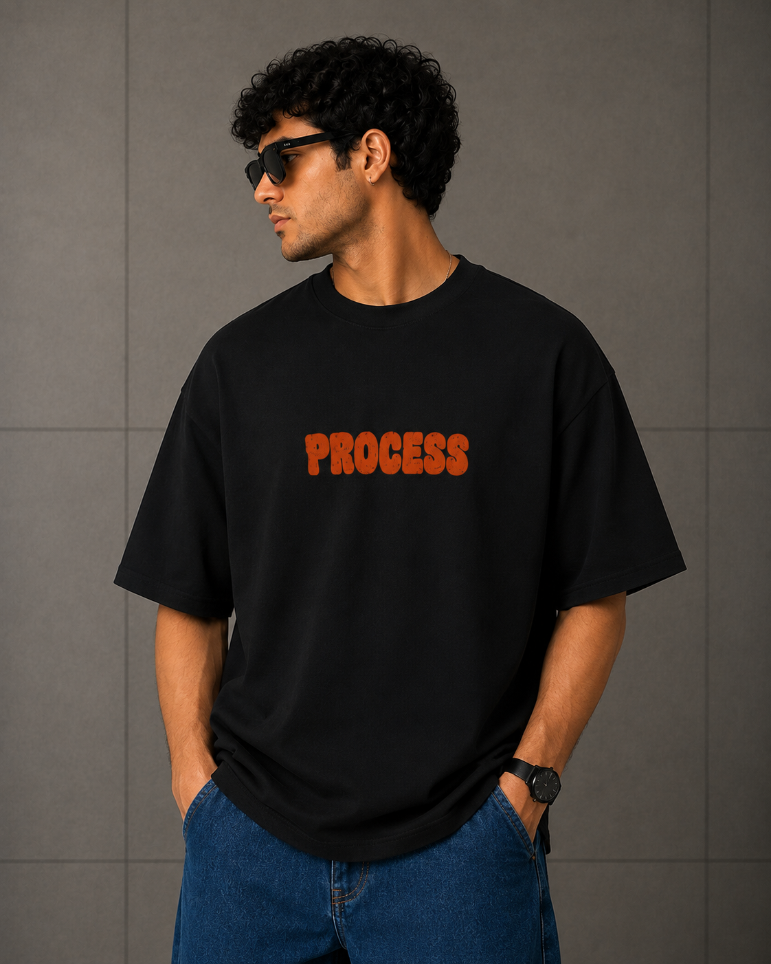 TEEVYBE Men’s Oversized Black T-Shirt | The Vibes Graphic Print | Cotton Streetwear Half Sleeve T-Shirt