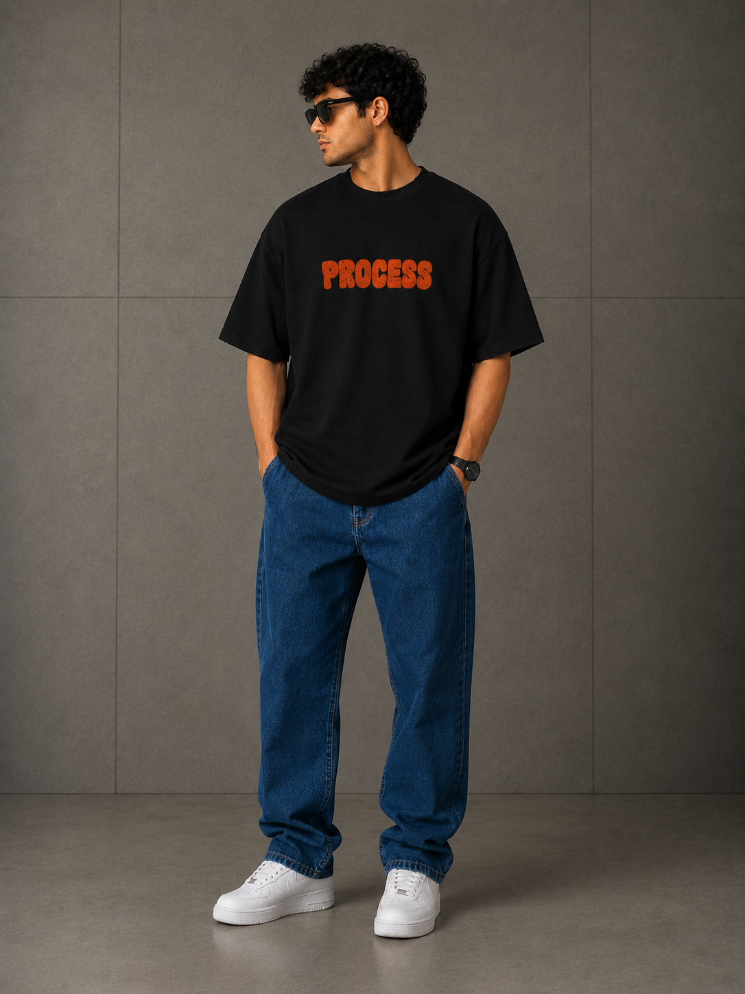 TEEVYBE Men’s Oversized Black T-Shirt | The Vibes Graphic Print | Cotton Streetwear Half Sleeve T-Shirt