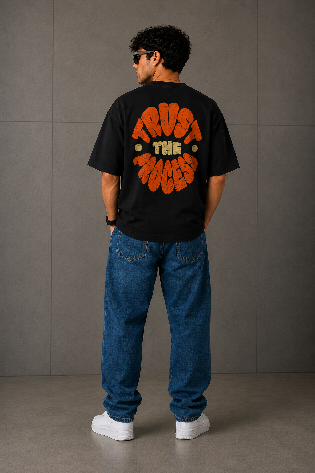 TEEVYBE Men’s Oversized Black T-Shirt | The Vibes Graphic Print | Cotton Streetwear Half Sleeve T-Shirt
