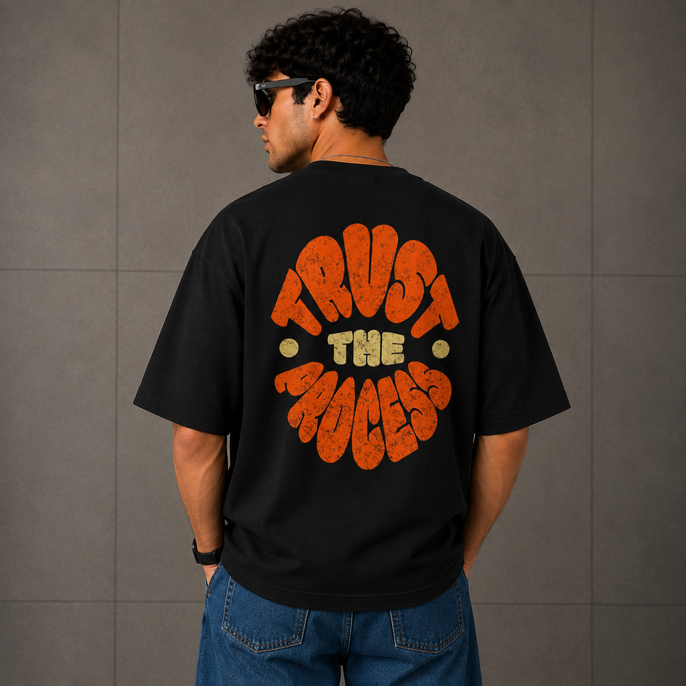 TEEVYBE Men’s Oversized Black T-Shirt | The Vibes Graphic Print | Cotton Streetwear Half Sleeve T-Shirt