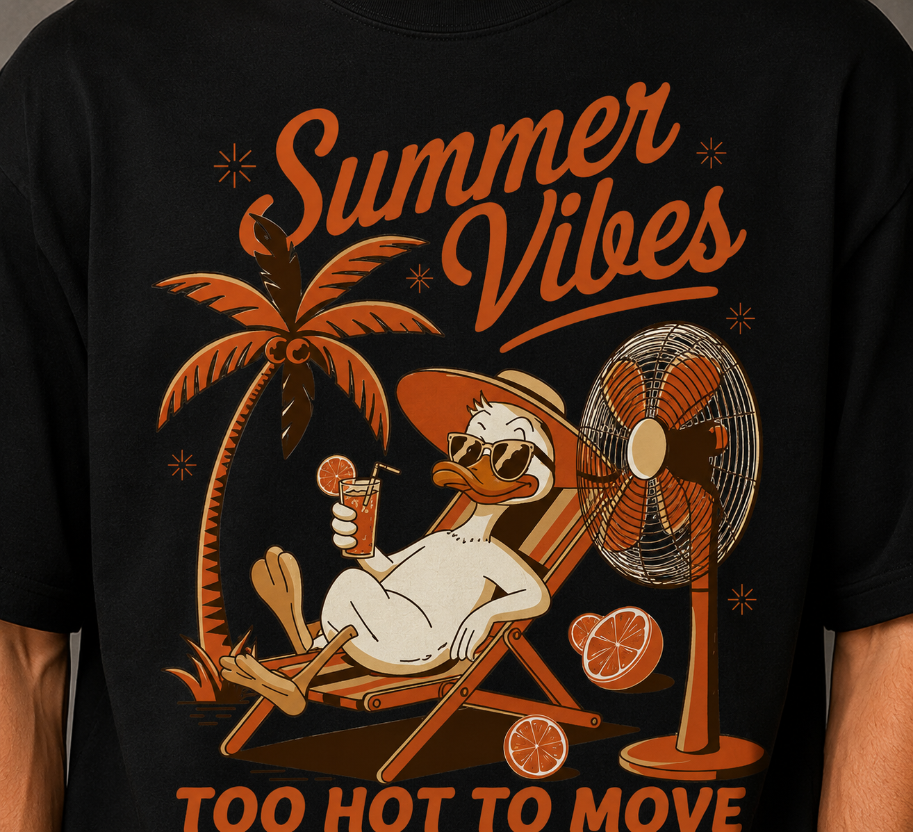 TeeVybe Men’s Black Oversized Graphic Printed Round Neck T-Shirt – Summer Vibes Design