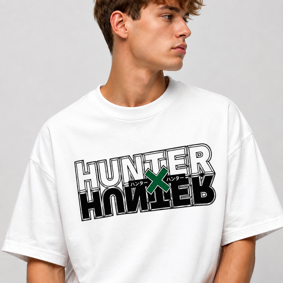 TEEVYBE Men’s Oversized Cotton T-Shirt | Anime Hunter Graphic Print | Relaxed Fit Casual Half Sleeve T-Shirt