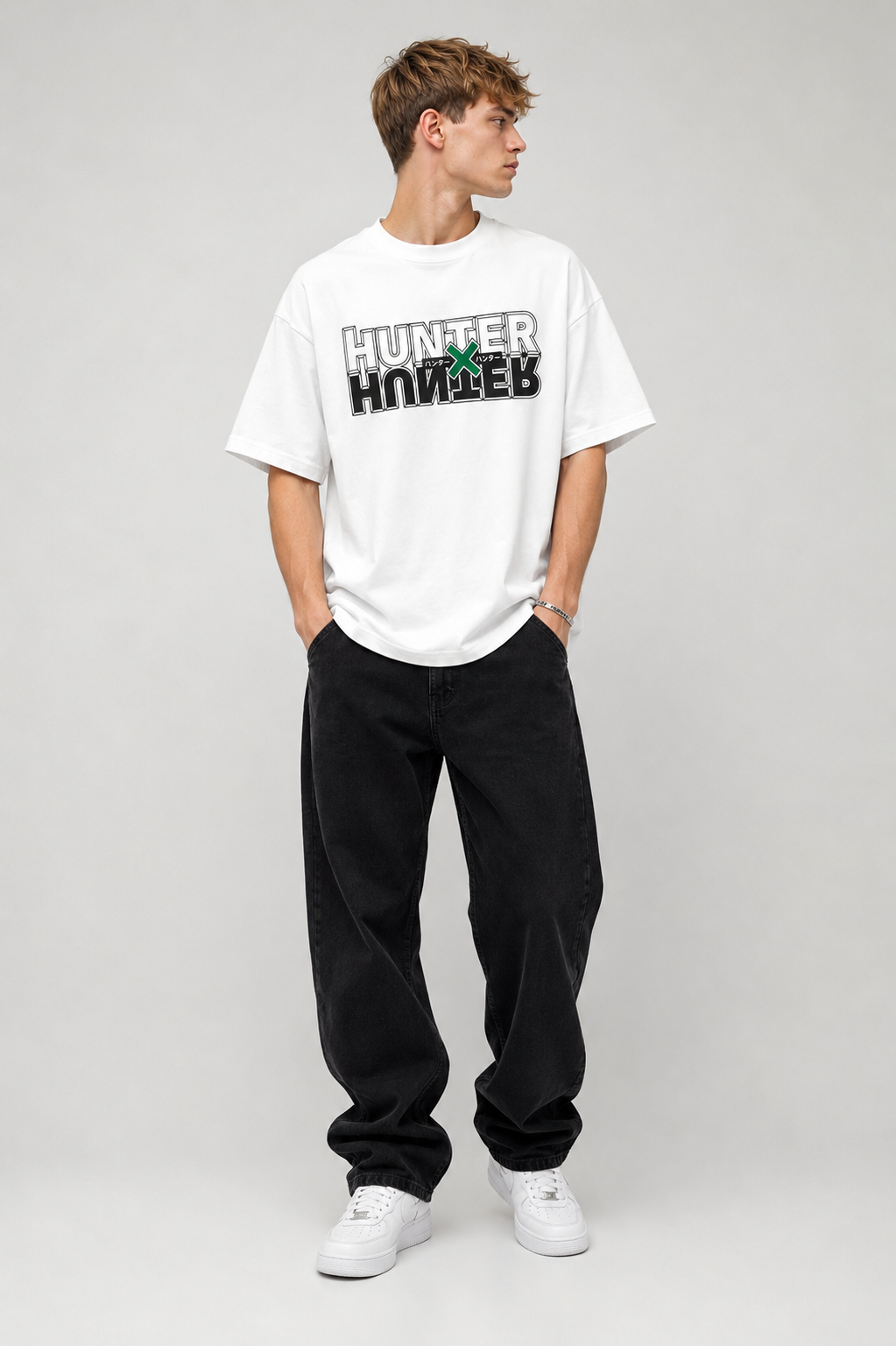 TEEVYBE Men’s Oversized Cotton T-Shirt | Anime Hunter Graphic Print | Relaxed Fit Casual Half Sleeve T-Shirt