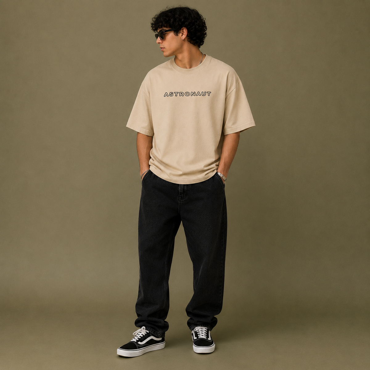 TEEVYBE Men’s Oversized Cotton T-Shirt | Space Astronaut Graphic Print | Relaxed Fit Casual Half Sleeve T-Shirt