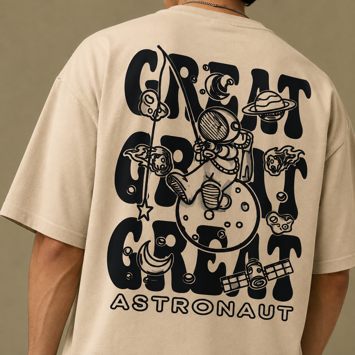 TEEVYBE Men’s Oversized Cotton T-Shirt | Space Astronaut Graphic Print | Relaxed Fit Casual Half Sleeve T-Shirt