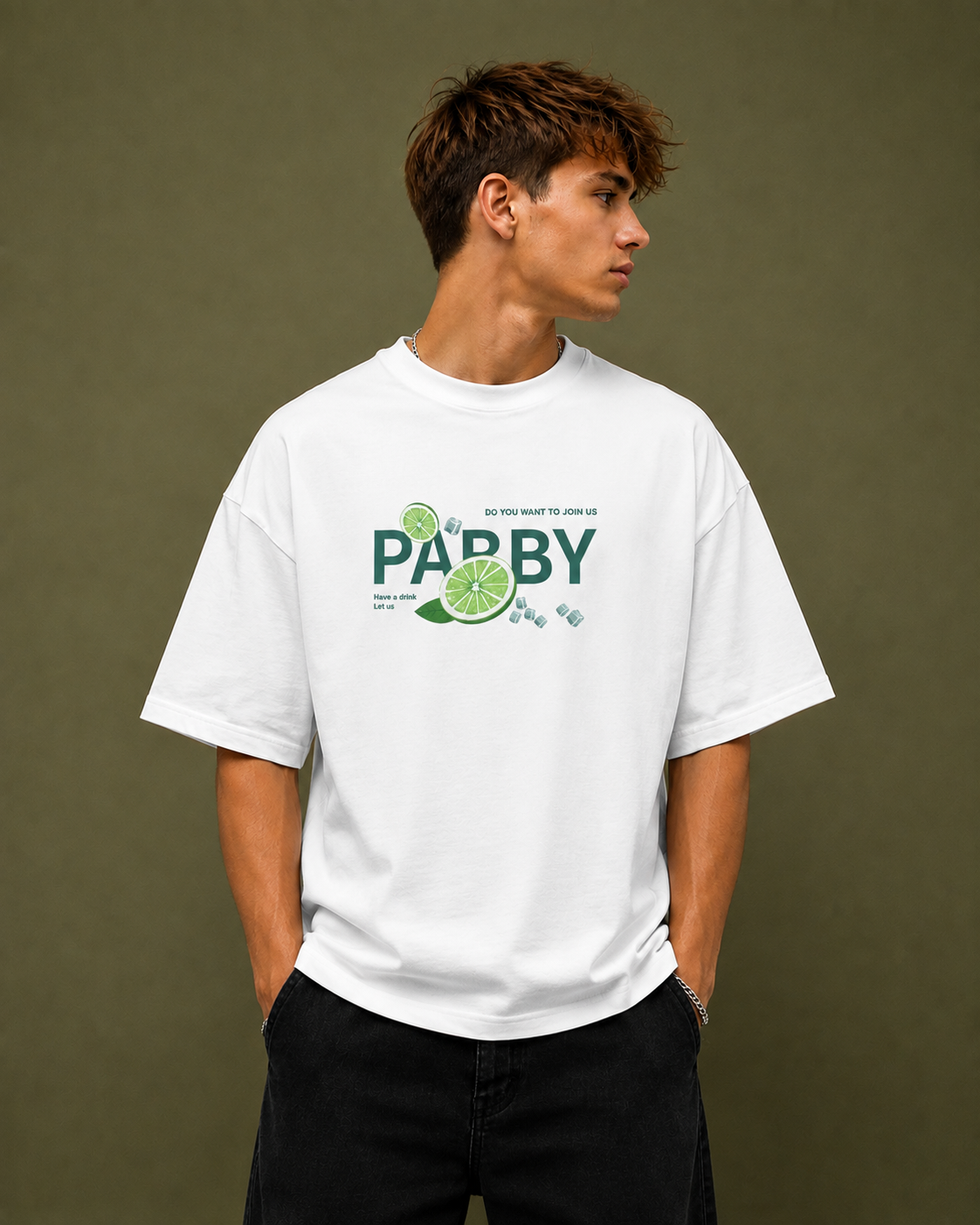 TEEVYBE Men’s Oversized Cotton T-Shirt | Lime & Lemon Graphic Print | Relaxed Fit Casual Half Sleeve T-Shirt