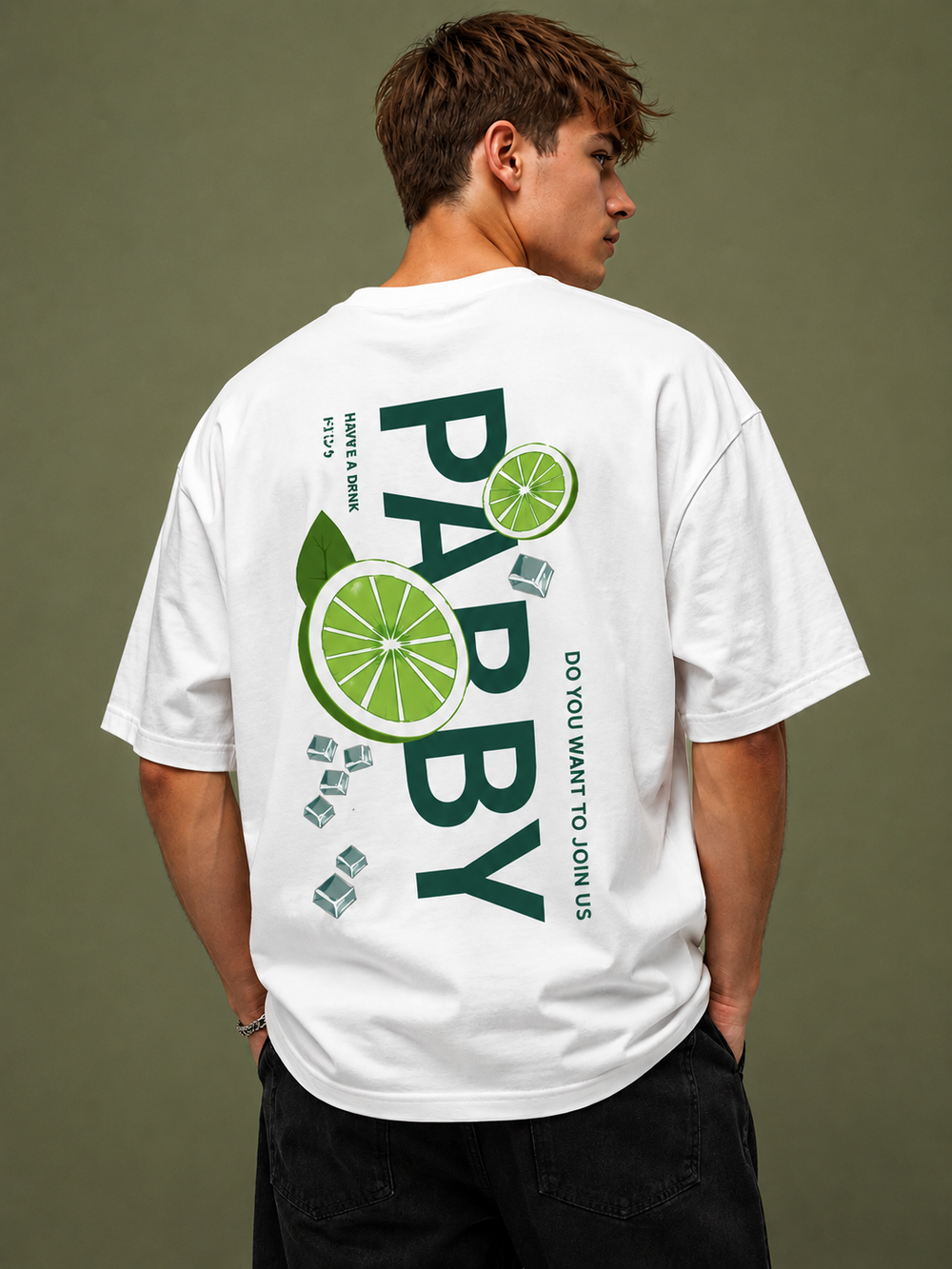 TEEVYBE Men’s Oversized Cotton T-Shirt | Lime & Lemon Graphic Print | Relaxed Fit Casual Half Sleeve T-Shirt
