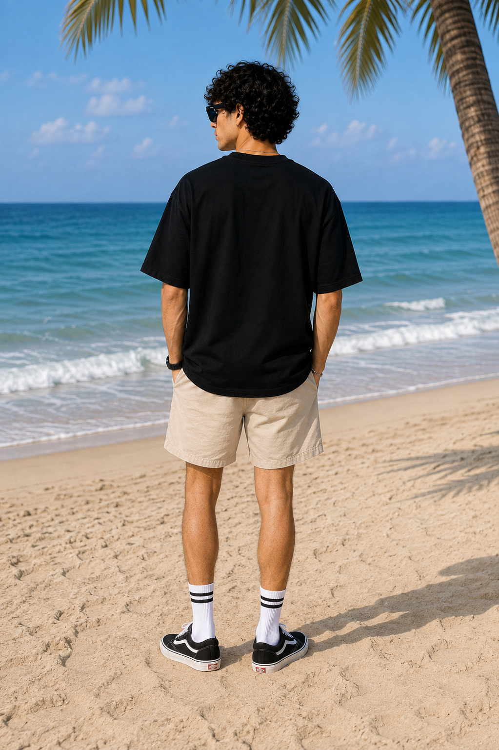 TEEVYBE Men’s Oversized Cotton T-Shirt | Surf & Sand Graphic Print | Relaxed Fit Casual Half Sleeve T-Shirt