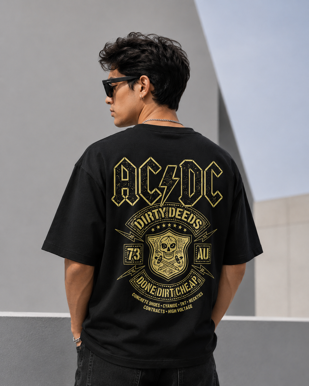 TEEVYBE Men’s Oversized Cotton T-Shirt | Rock Music Skull Graphic Print | Relaxed Fit Casual Half Sleeve T-Shirt